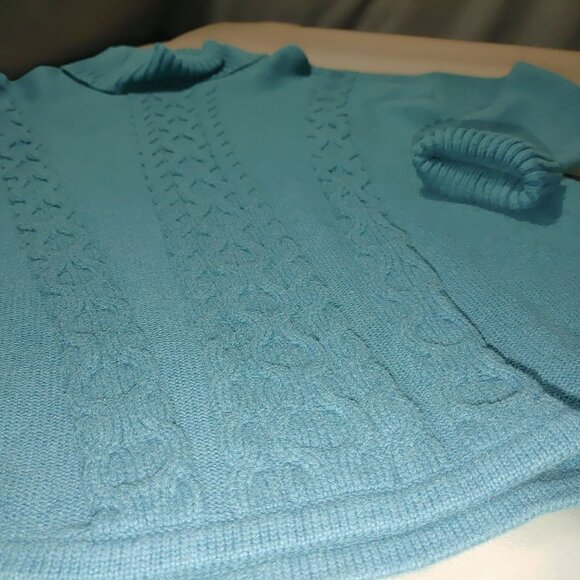 XL Sweater Teal L.L.Bean Womens  Cotton Cable Knit Turtleneck - Picture 9 of 10